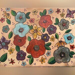 Floral Canvas Art with Multicolor Blooms